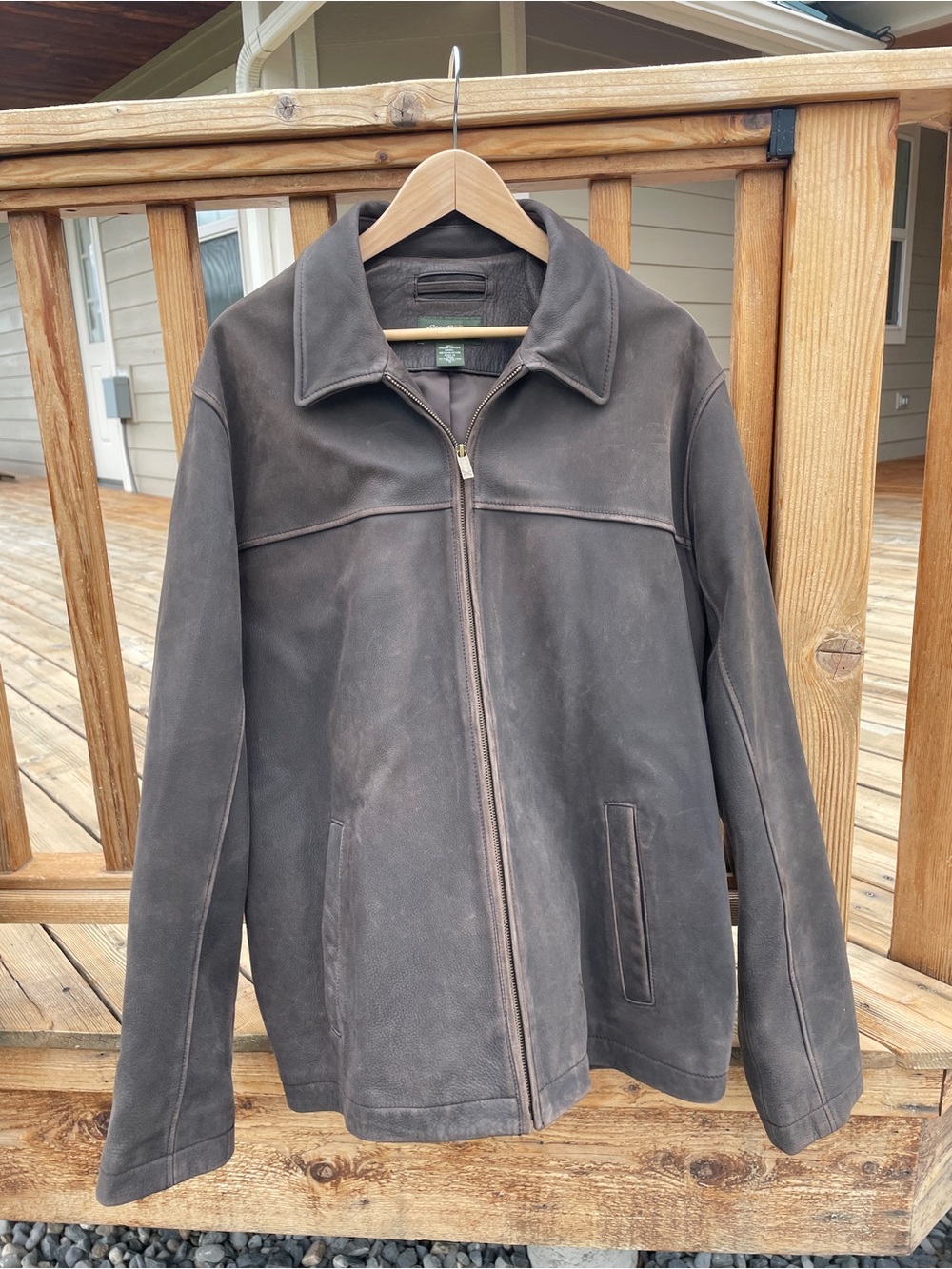 Men's Brown Leather Eddie Bauer Zip Jacket